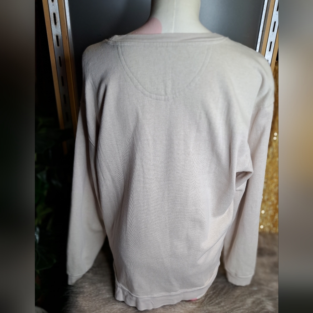 HP •Natural Life • Cute VSCO Women's Tan Crewneck Daisy Pocket Sweatshirt Medium - Picture 5 of 16